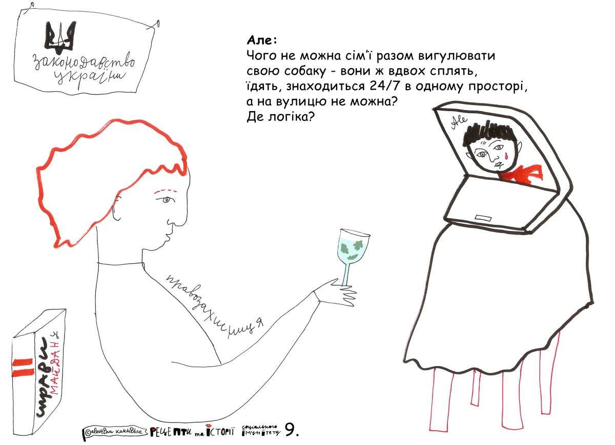Але: Чого не можна сім’ї разом вигулювати свою собаку - вони ж вдвох сплять, їдять, знаходиться 24/7 в одному просторі, а на вулицю не можна? Де логіка?